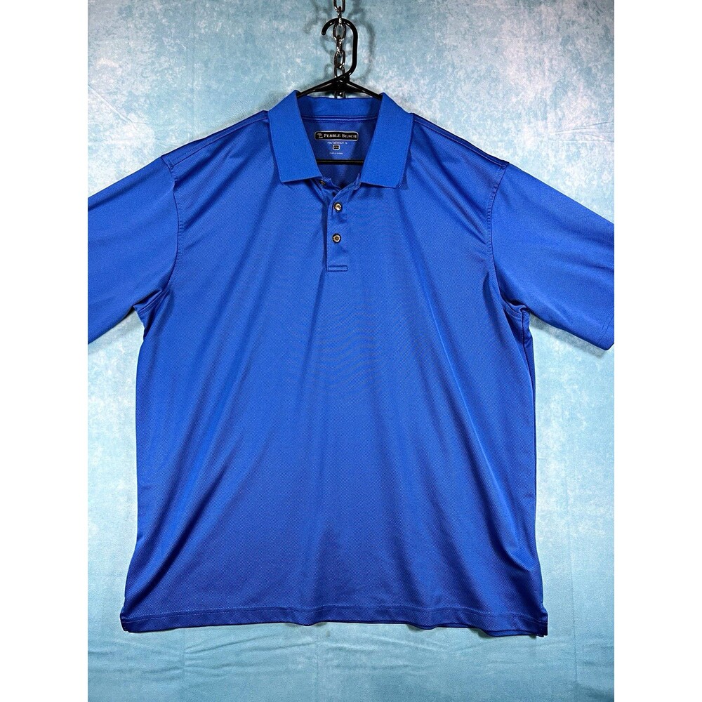 Pebble Beach Men’s 2XL Blue Solid Stretch Golf Tennis Preformance Button Polo